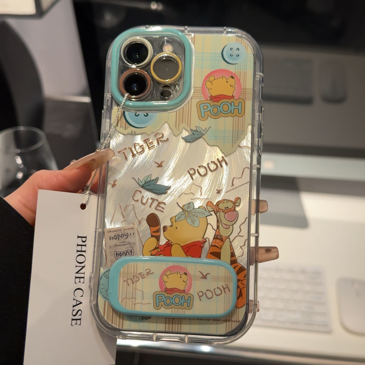 维尼熊和跳跳虎适用苹果16pro泡芙羽纱手机壳iphone15卡通可爱华