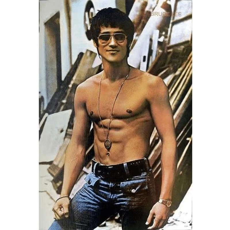 李小龙海报单幅肌肉男健身武术功夫房间宿舍墙贴画青年自粘贴画