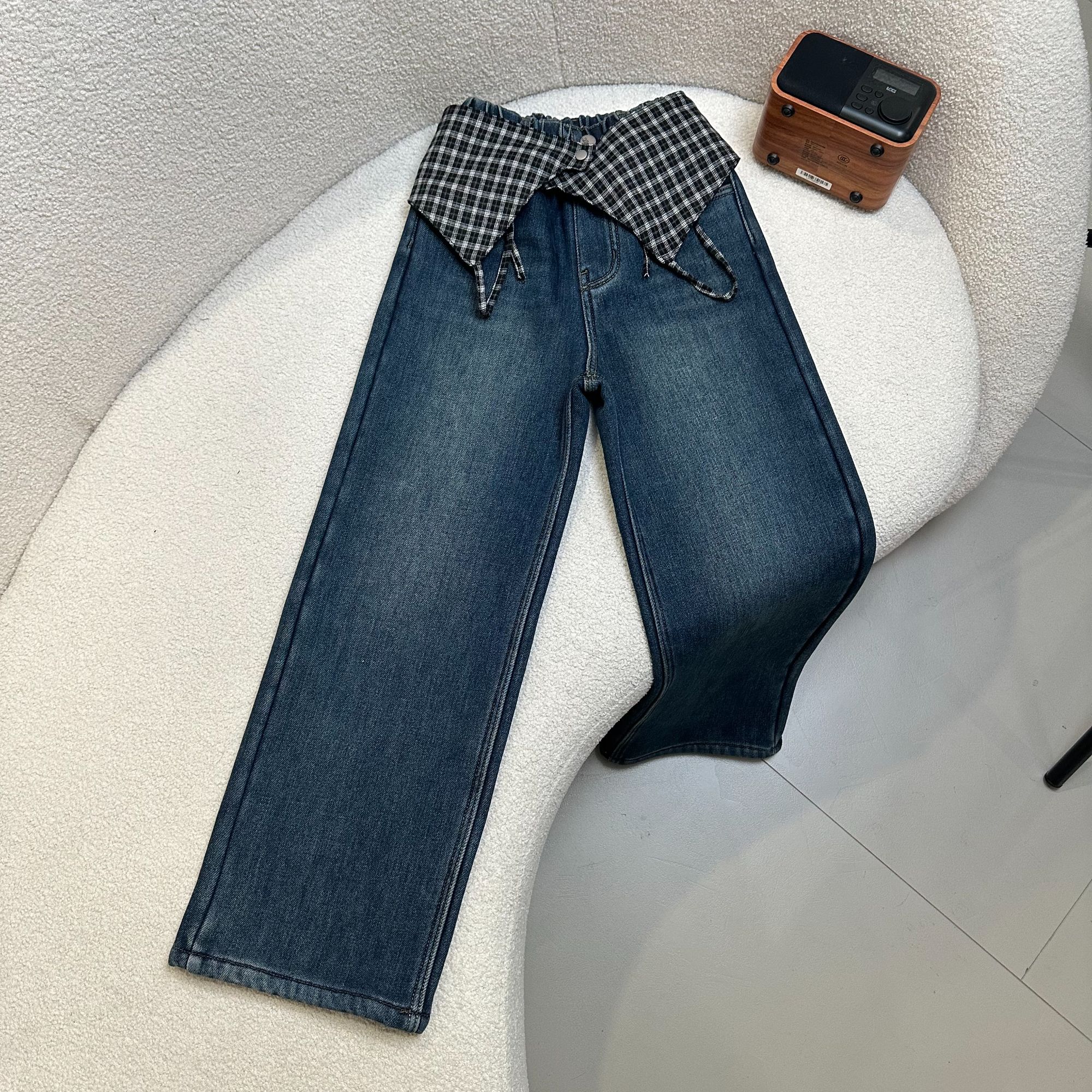 【2025冬款新品】青少年时尚休闲百搭加绒加厚韩版直筒牛仔裤H5091