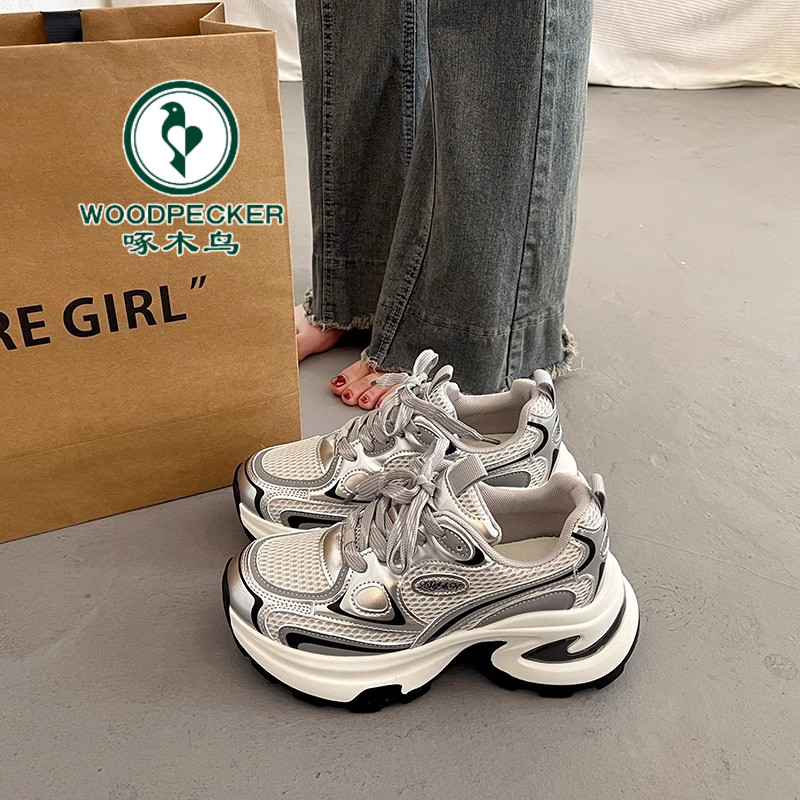 啄木鸟爆款厚底老爹鞋女款2025秋季新款百搭小个子增高运动休闲鞋