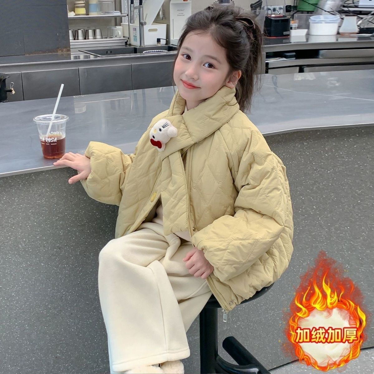 女童秋装棉袄外套2025新款儿童洋气女孩秋冬加绒加厚甜美棉衣棉服