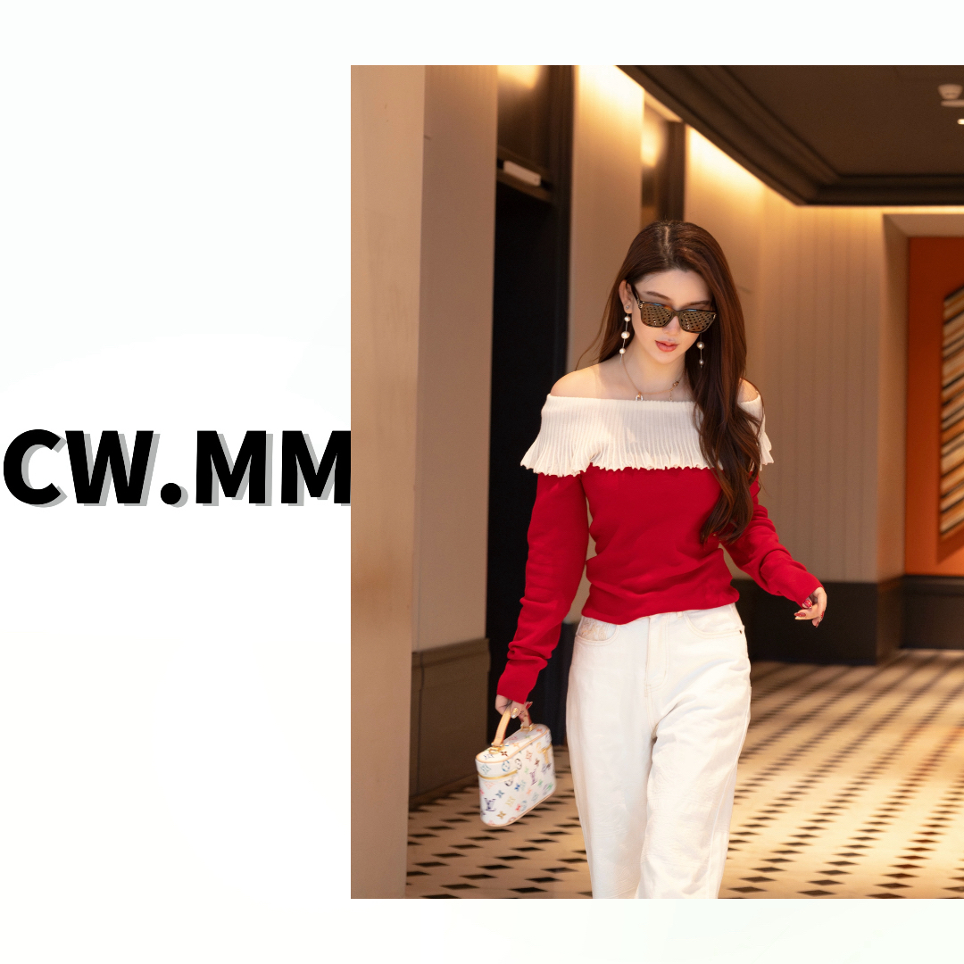 CW.MM~【玫瑰之约】樱桃红- 设计感显瘦白领荷叶边拼接高弹上衣