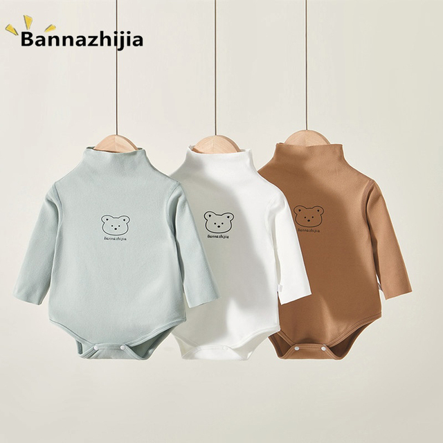 婴幼儿冬季宝宝无骨德绒保暖自发热连体衣半高领打底衫哈衣包庇衣