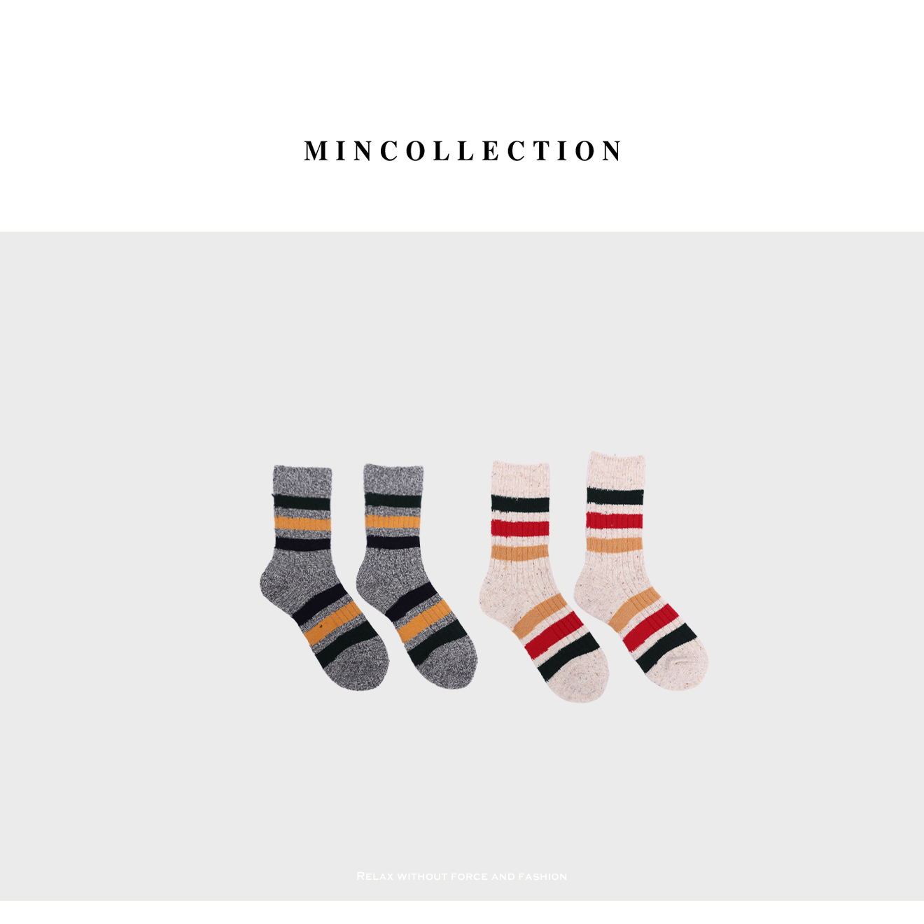 DE Mincollection 日系杂纱粗线羊毛混纺彩条中筒袜40435