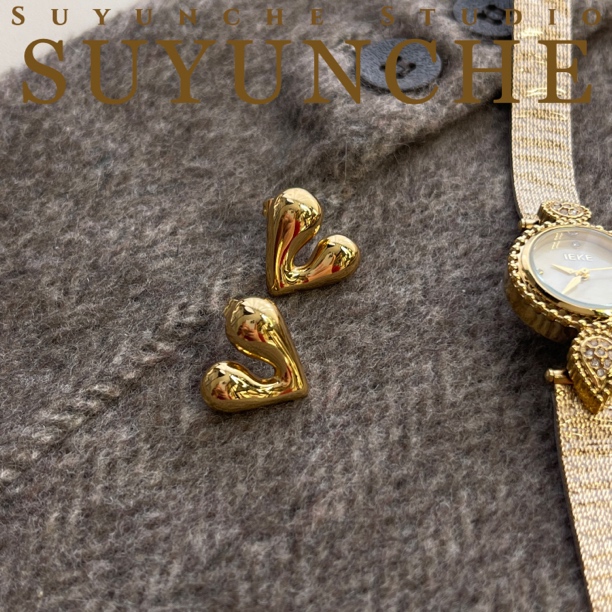 钛钢耳饰 Suyunche2811日韩时尚爱心法式质感耳钉耳环