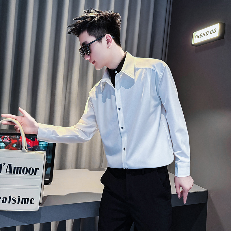 设计感假两件长袖衬衫男款春秋季2025新款爆款男士高档休闲白衬衣
