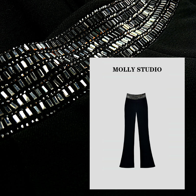 【心动赴约】Molly 时尚气质显瘦轻奢加绒微喇叭修身 裤子 M2025856