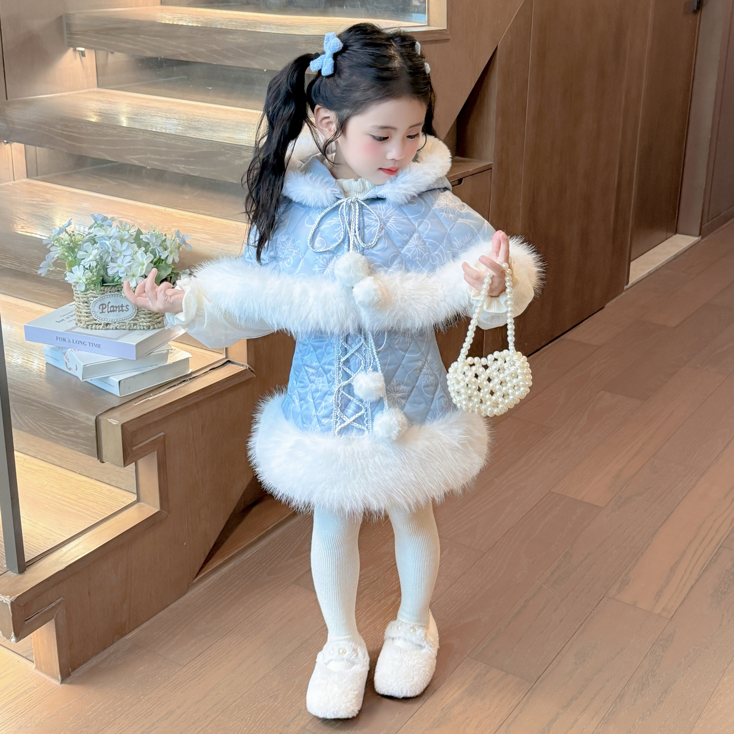 女童秋冬艾莎披肩斗篷吊带裙套装2025新款儿童洋气时髦女宝公主裙