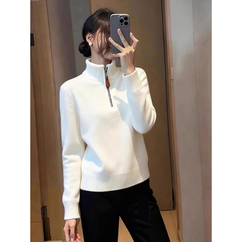 时尚温柔慵懒风半拉链高领针织衫女2025秋冬新款宽松显瘦百搭上衣