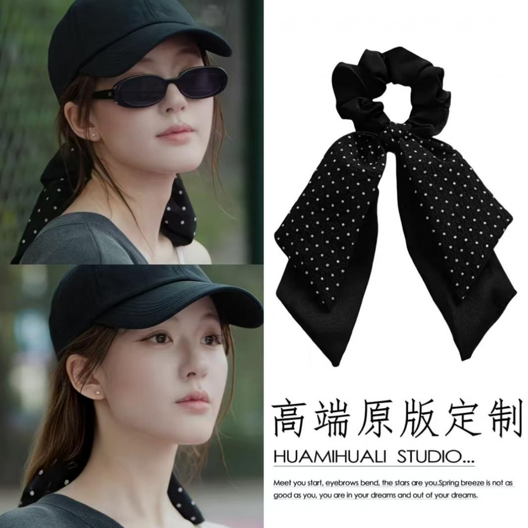 赵露思同款波点低马尾飘带发圈大肠蝴蝶结发绳头饰头绳女发饰头花
