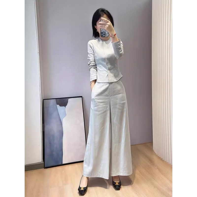 巨好看的早秋一整套大方得体气质高端小香风掐腰浅灰色衬衫套装裤