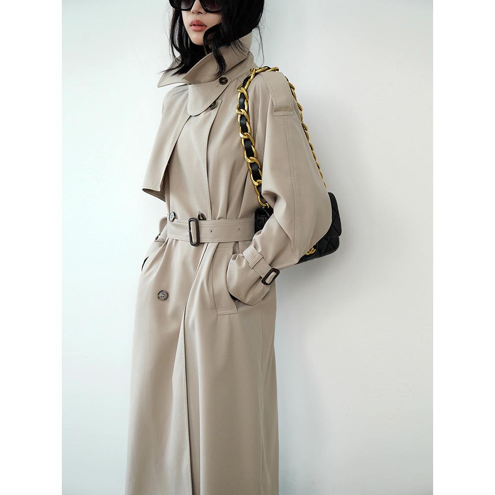 深深定制 杂志风经典版复古双排扣风衣女 立体裁剪重工中长款外套