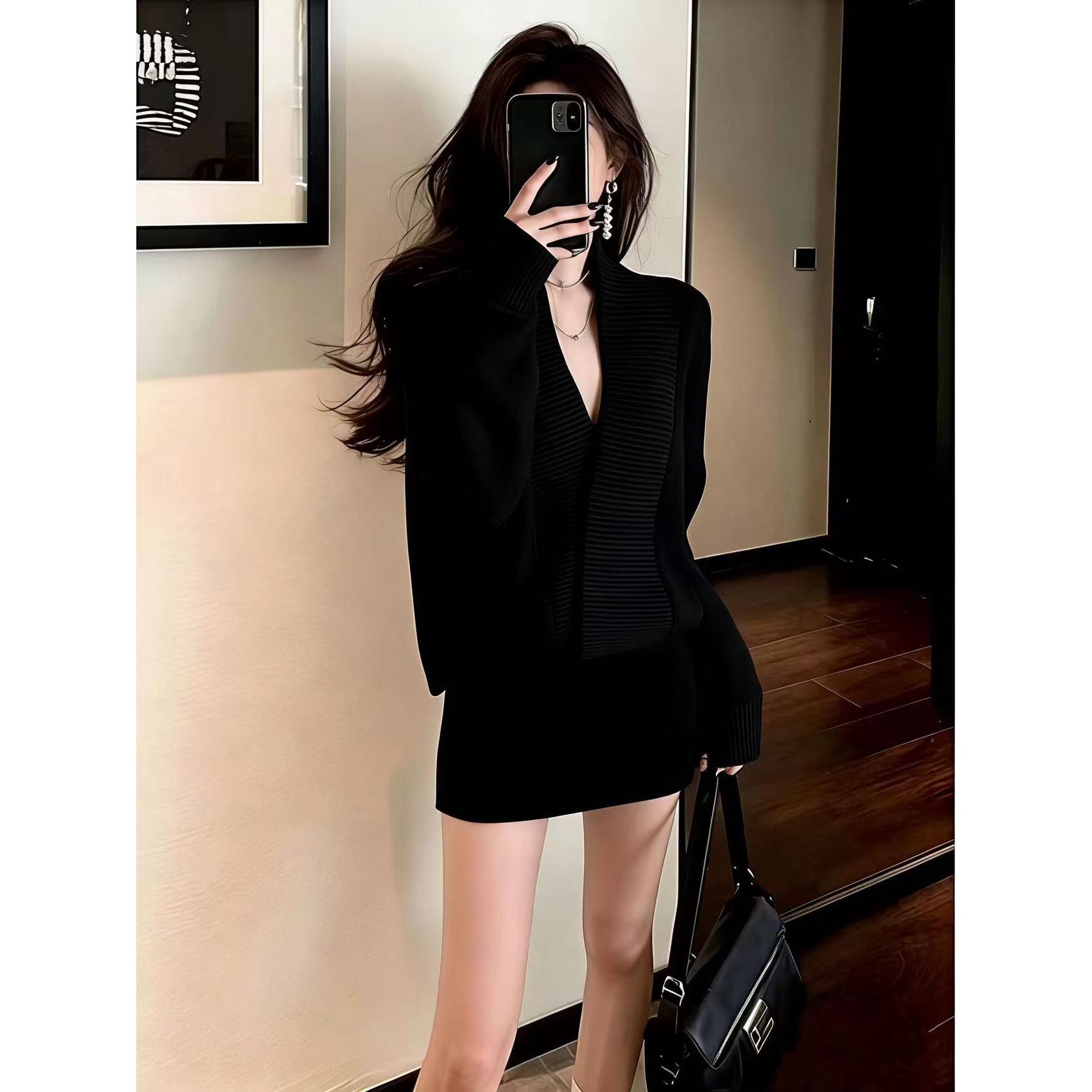 气场强大名媛气质纯欲风女神高级法式轻熟大方得体黑色时髦连衣裙