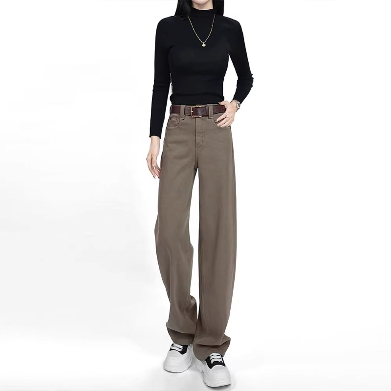 直筒牛仔裤女2025秋冬新款高腰宽松显瘦加绒加厚时尚洋气弯刀裤子