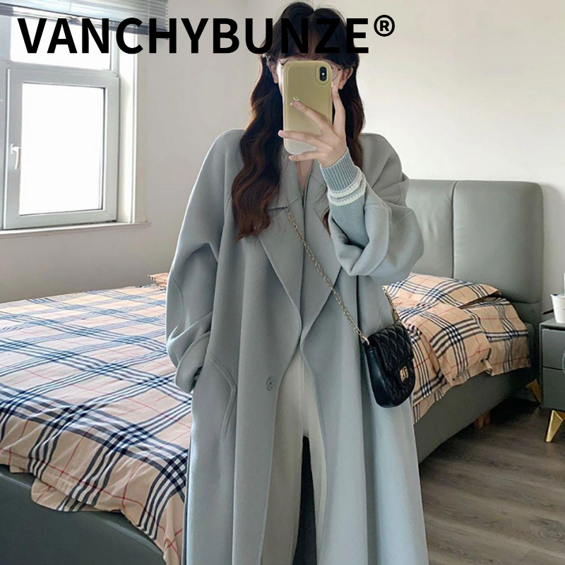 BUNZE2025秋冬中长款高级感双面绒毛呢外套女西装领小个子上衣