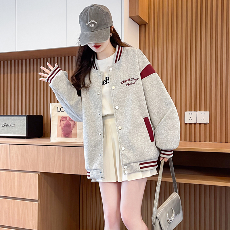 初高中学生少女大童美式外套刺绣2025春秋新款宽松休闲百搭棒球服