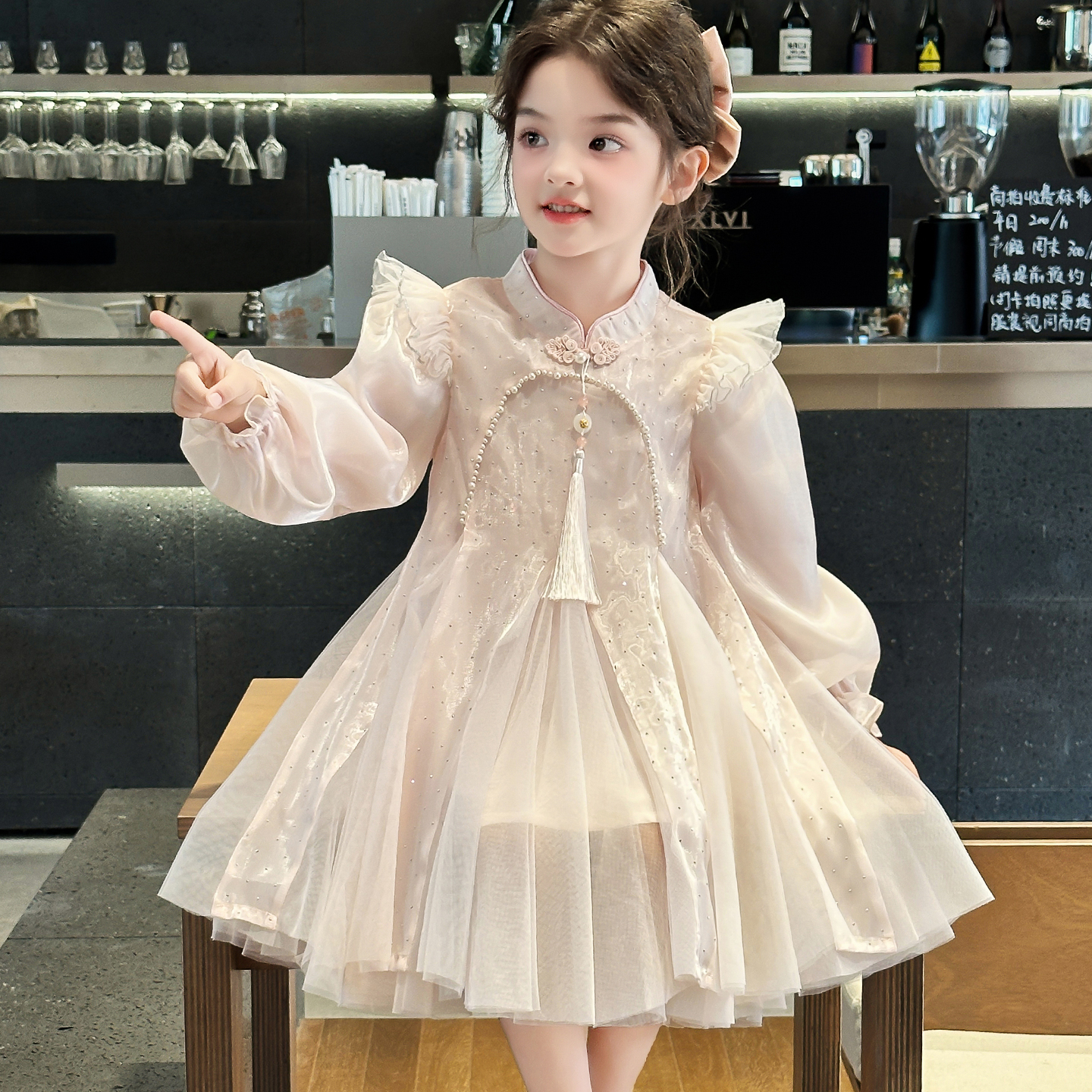 女童连衣裙春秋款2025新款儿童汉服国风中式公主裙小女孩秋装裙子
