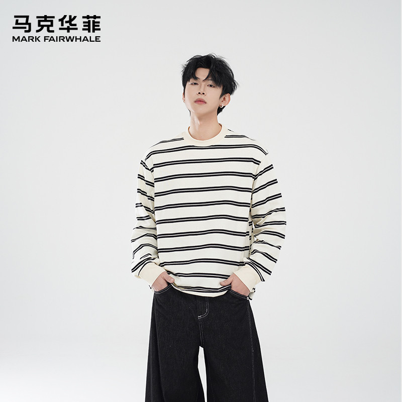 马克华菲2025夏季日系复古条纹薄款T恤上衣宽松百搭潮流打底衫