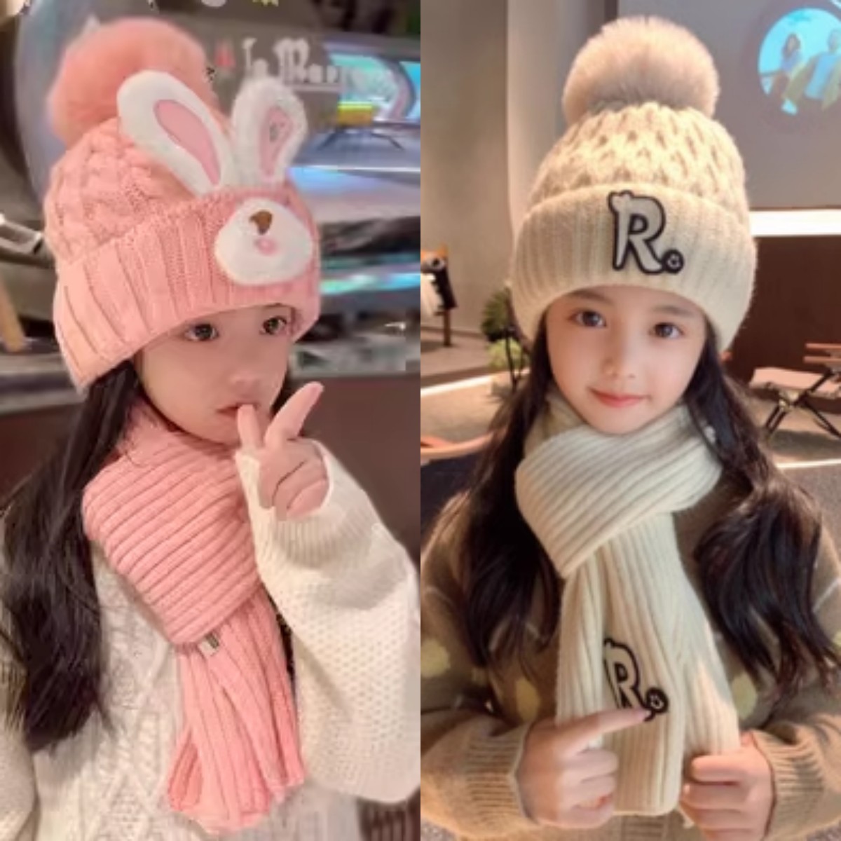 儿童帽子秋冬男女童针织围巾两件套冬天防风保暖护耳帽潮2881-20