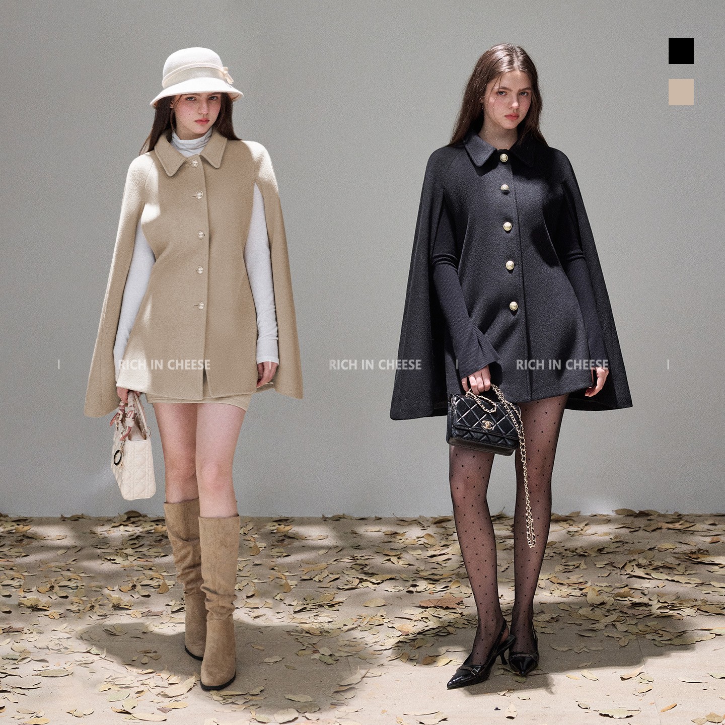 RICH IN CHEESE 京洛佳人 绵羊毛冬季时尚百搭披肩斗篷毛呢外套