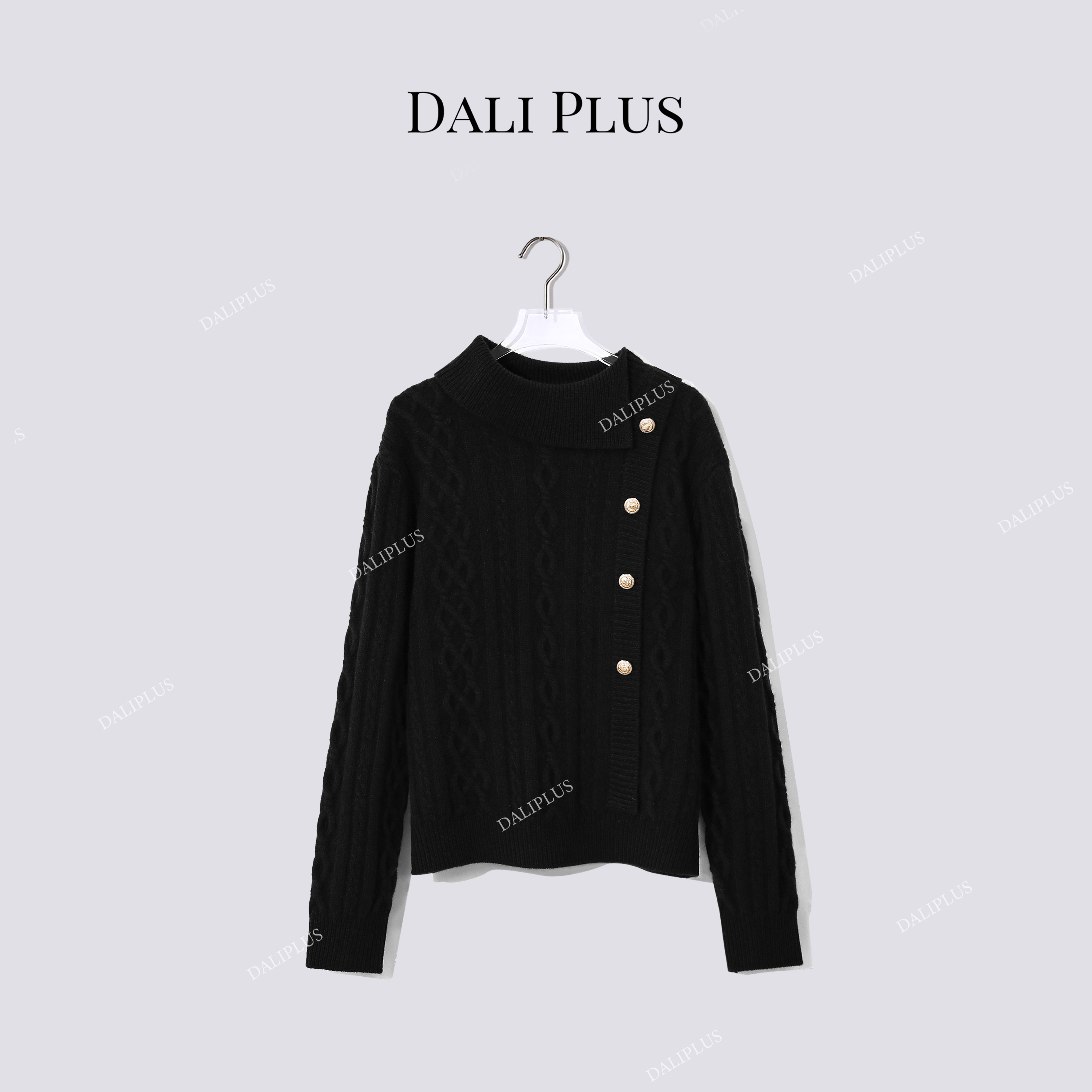DALI PLUS“山羊绒+绵羊毛”不规则翻领盘扣针织衫-D5MM3108