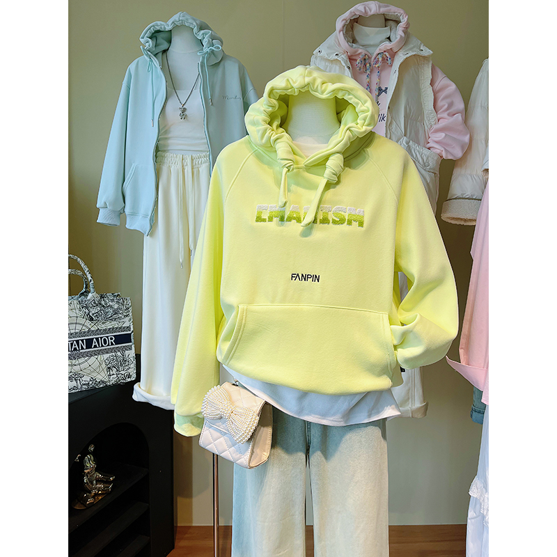 韩系奶油绿超好看洋气字母连帽衫2026春秋款宽松慵懒风美式卫衣女