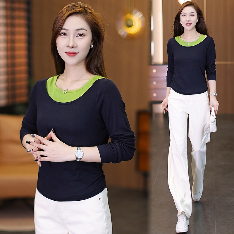 早初秋新款时尚洋气减龄T恤背心两件套女设计感减龄显瘦撞色长袖