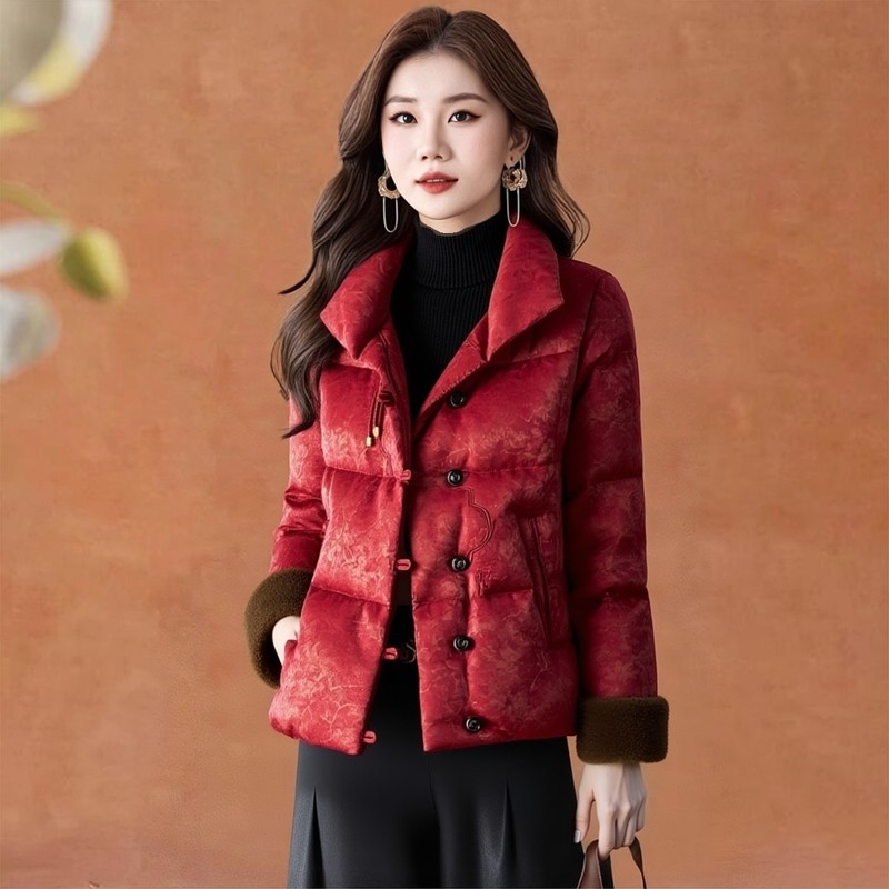 新中式国风鹅绒羽绒服女2025新款保暖加厚高端轻薄短款毛毛外套冬
