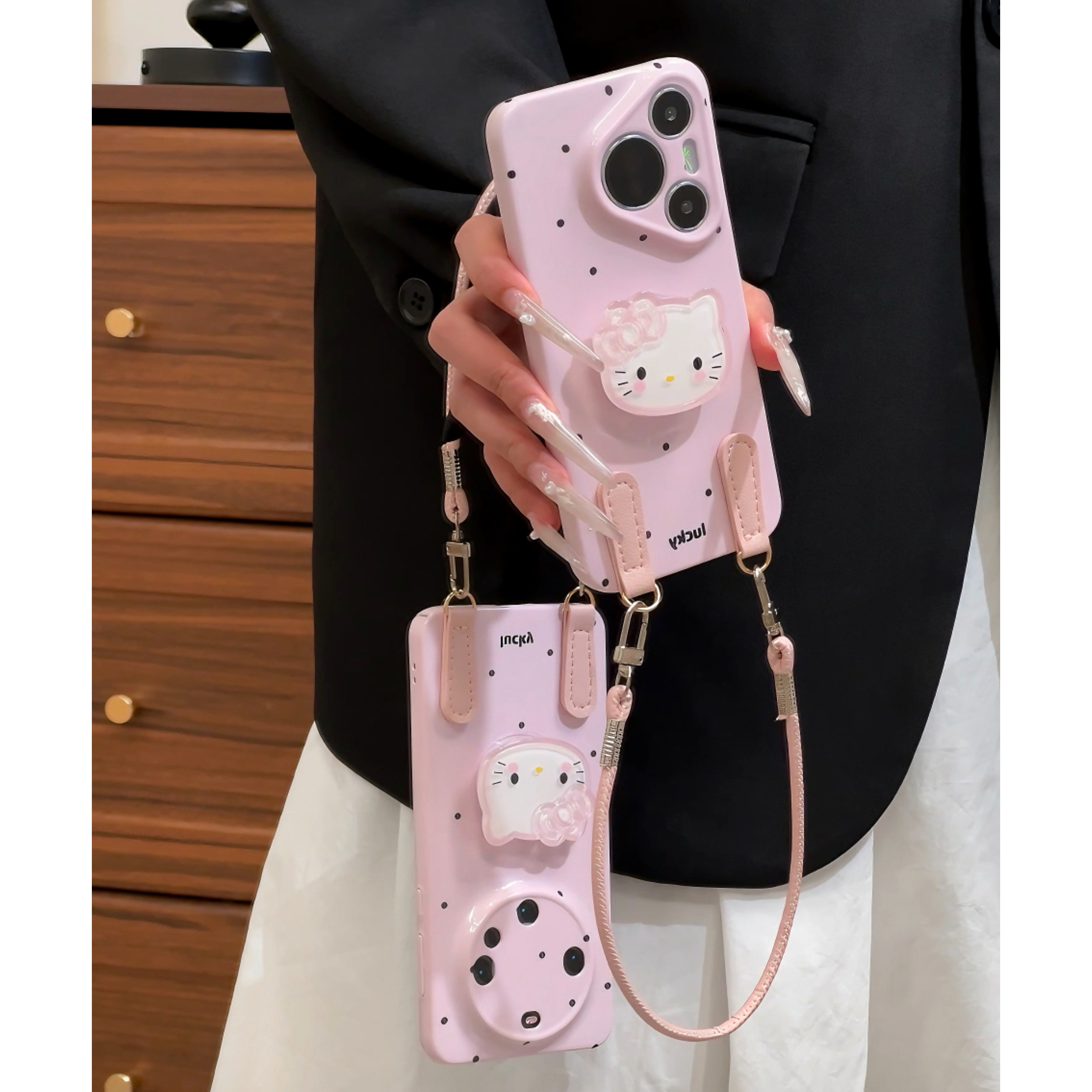 雅天立少女心粉色KT猫支架适用苹果16手机壳17华为P70vivoppo小米