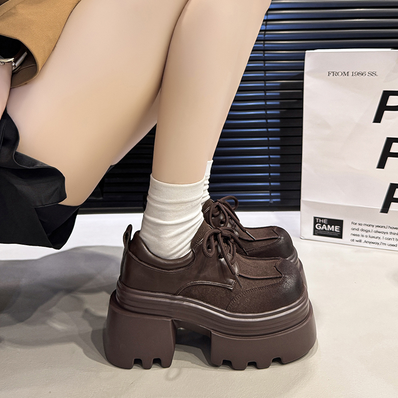 10cm复古时尚乐福棉鞋女2025冬季新款百搭英伦风厚底增高加绒皮鞋