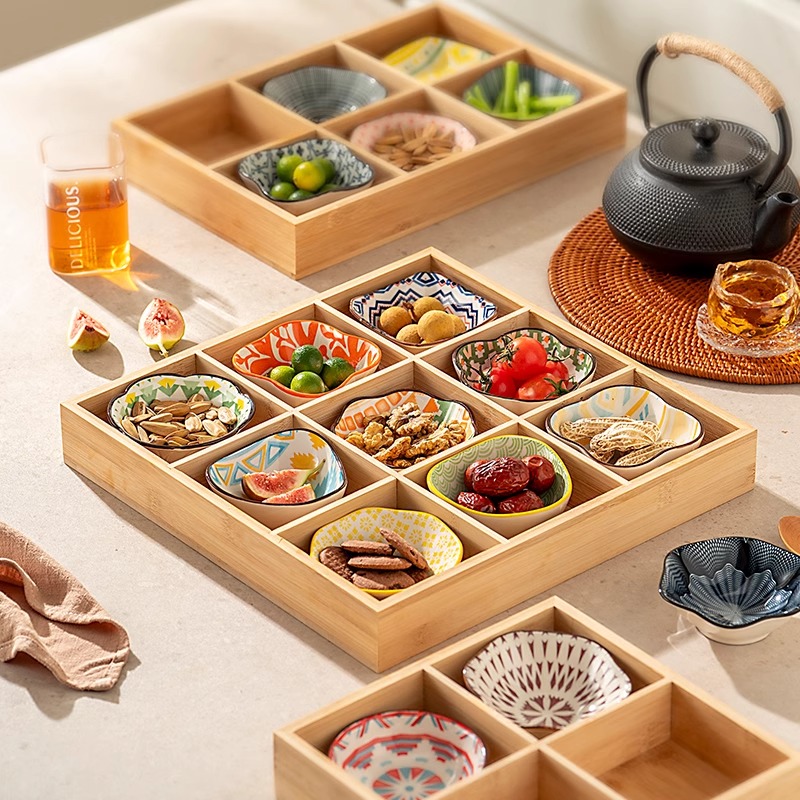 onlycook九宫格陶瓷干果盘客厅小吃碟分格点心盘零食瓜子糖果果盘