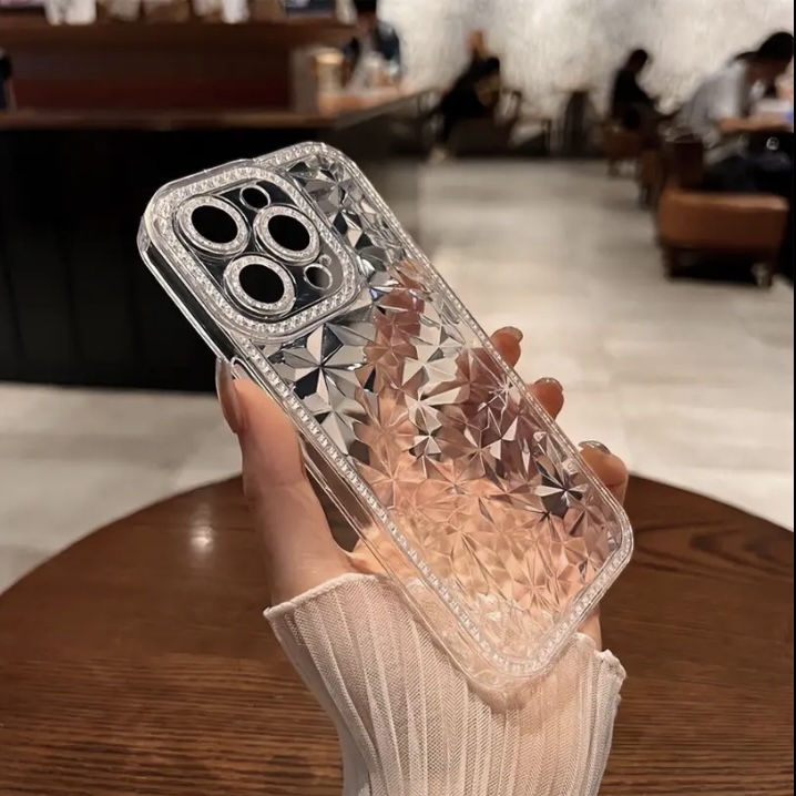 钻石纹碎钻框苹果15手机壳iPhone16Pro全包防摔13透明12/17高级感