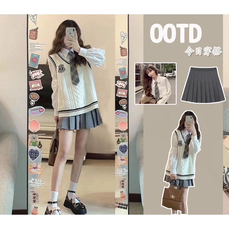 毛衣马甲衬衫两件套女针织背心外搭叠穿日系学院风制服套装秋冬