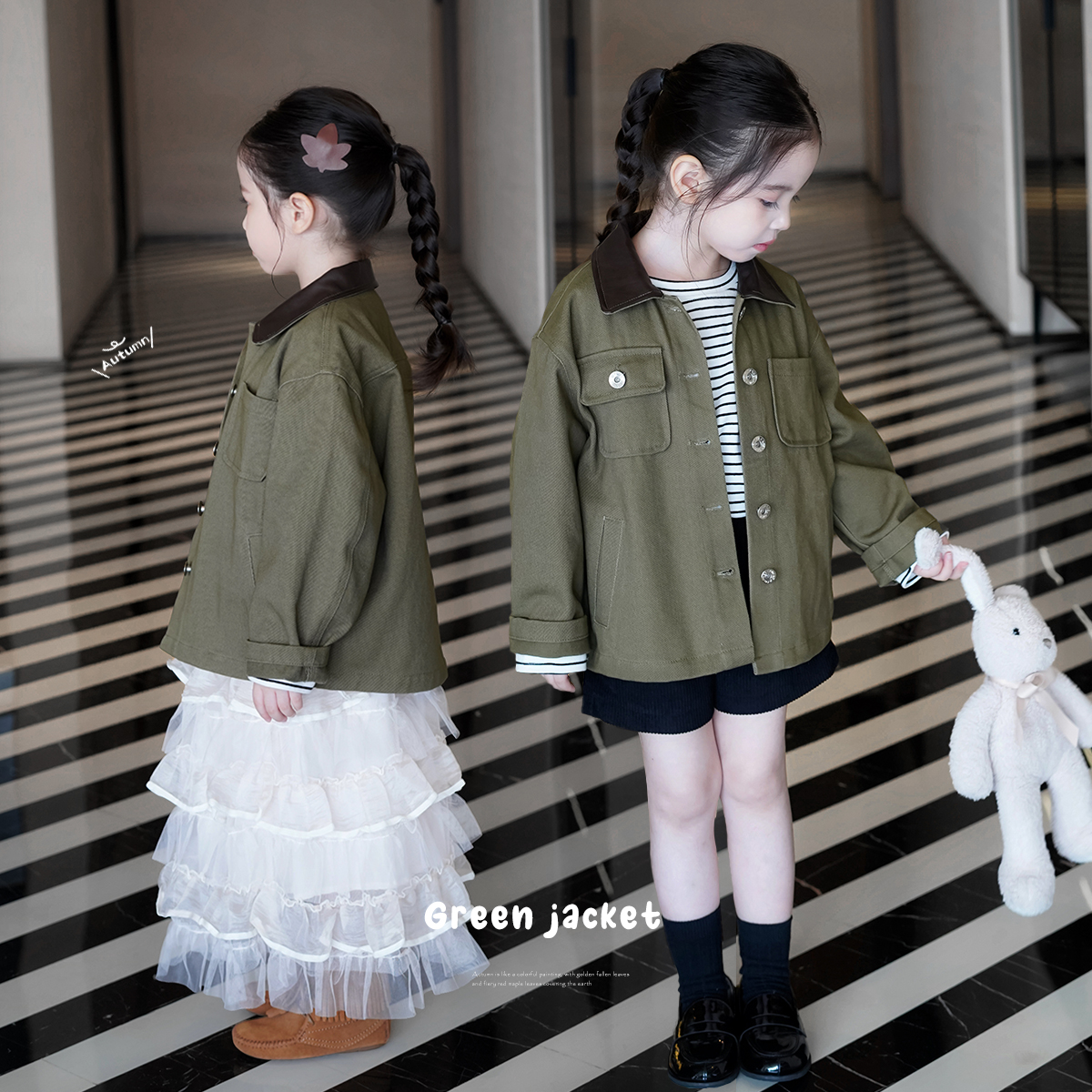 AnnieGirl秋季新款女童时髦出街小众复古休闲夹克风衣外套2025