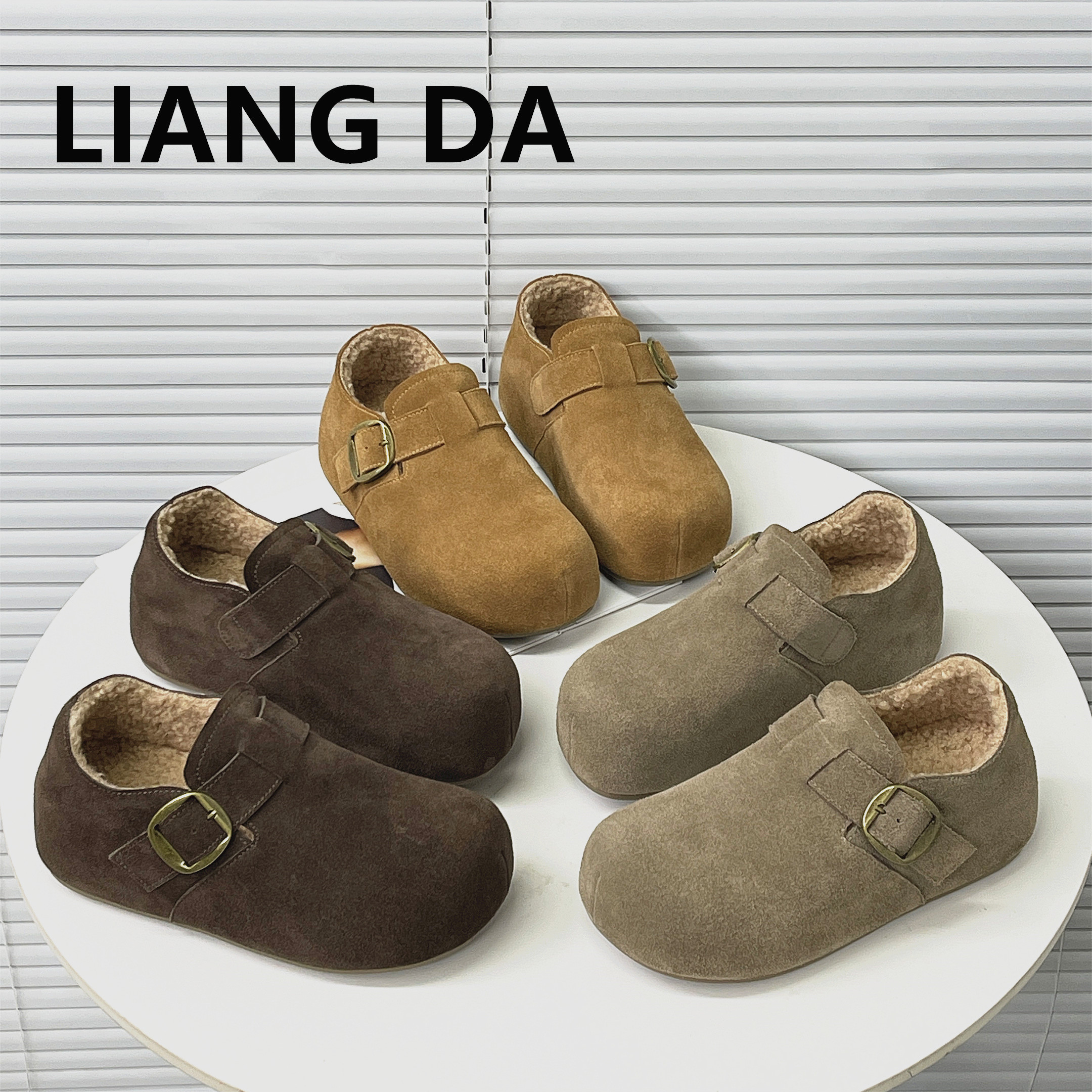 Liang Amanda/靓妲瘦窄版！真皮勃肯鞋软底内增高单鞋厚底加绒棉鞋