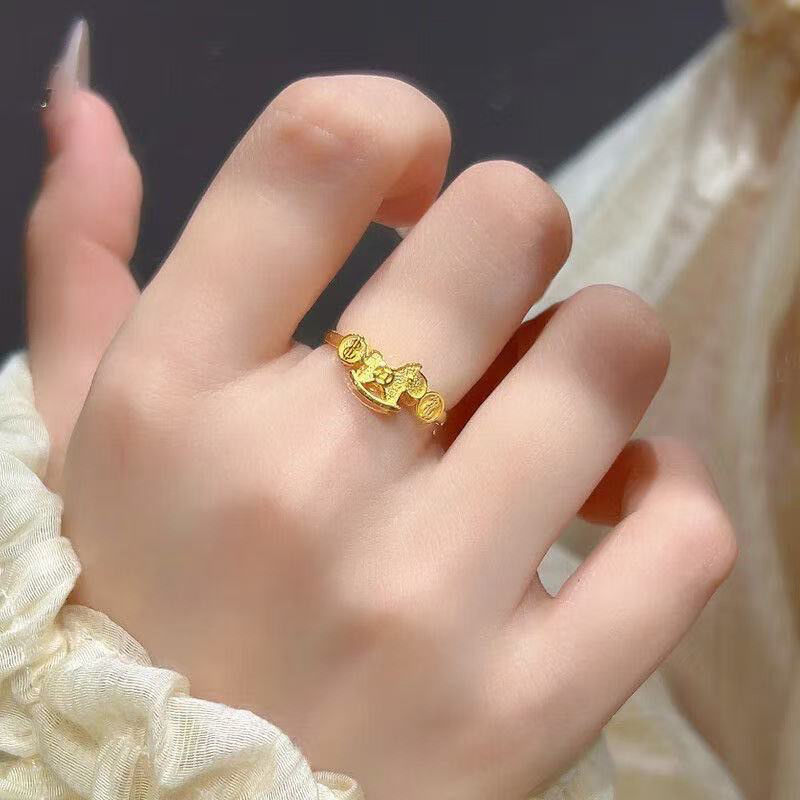 铜合金戒指 新中式古法马上有钱戒指小众设计生肖马本命年指环女