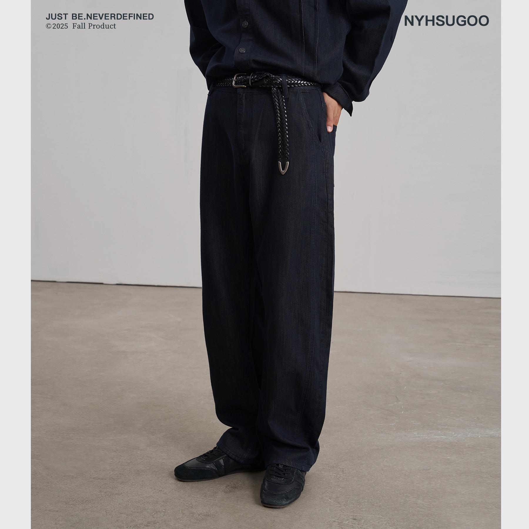 NYHSUGOO/南乙秋季莱赛尔面料复古微弯刀牛仔裤3805-1男士长裤