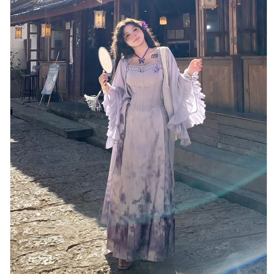 安妮不火春夏显瘦小众国风气质设计鱼骨吊带马面裙套装A251S0011