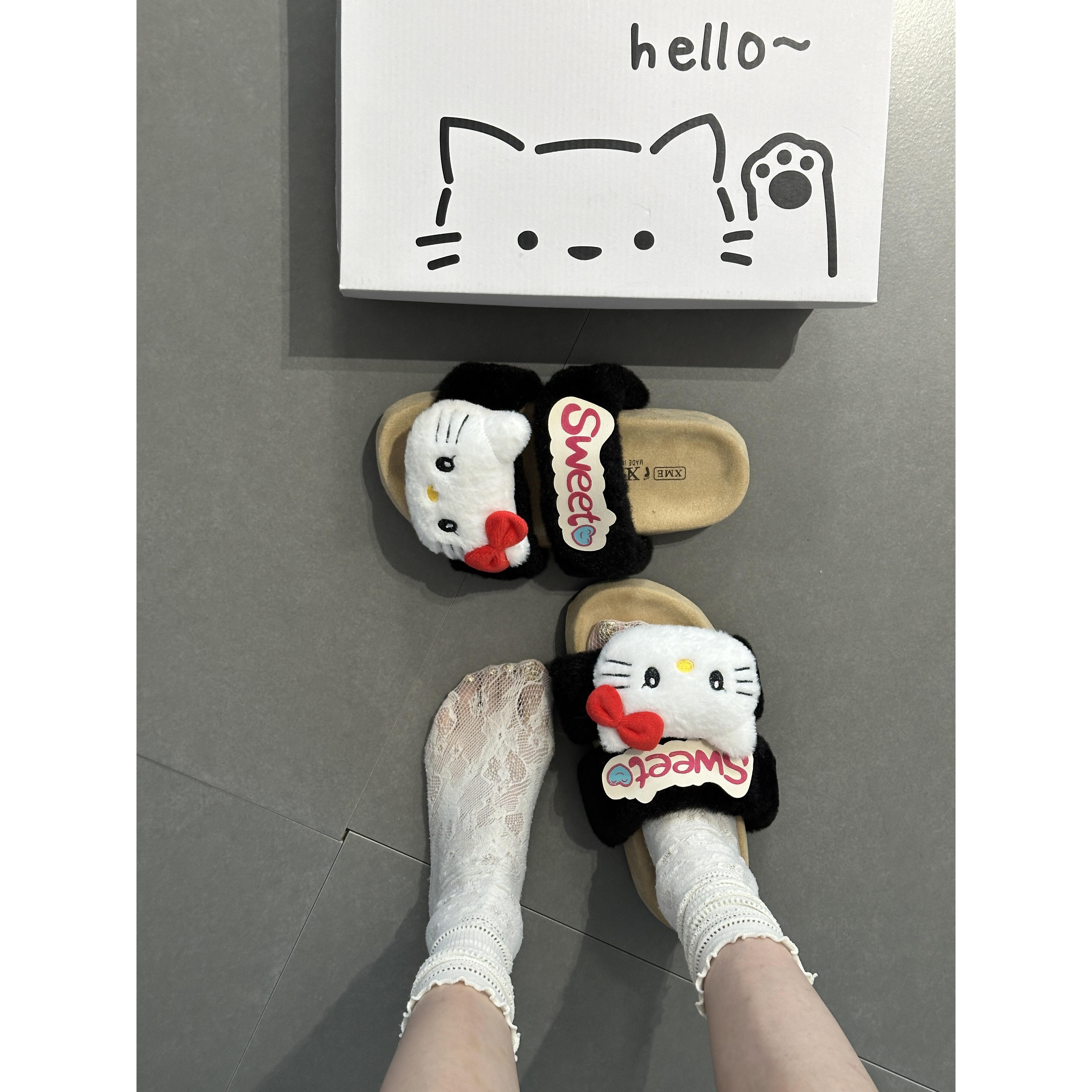 哈喽kitty毛毛拖鞋女外穿2025新冬季毛茸茸高级感棉拖一字拖舒适