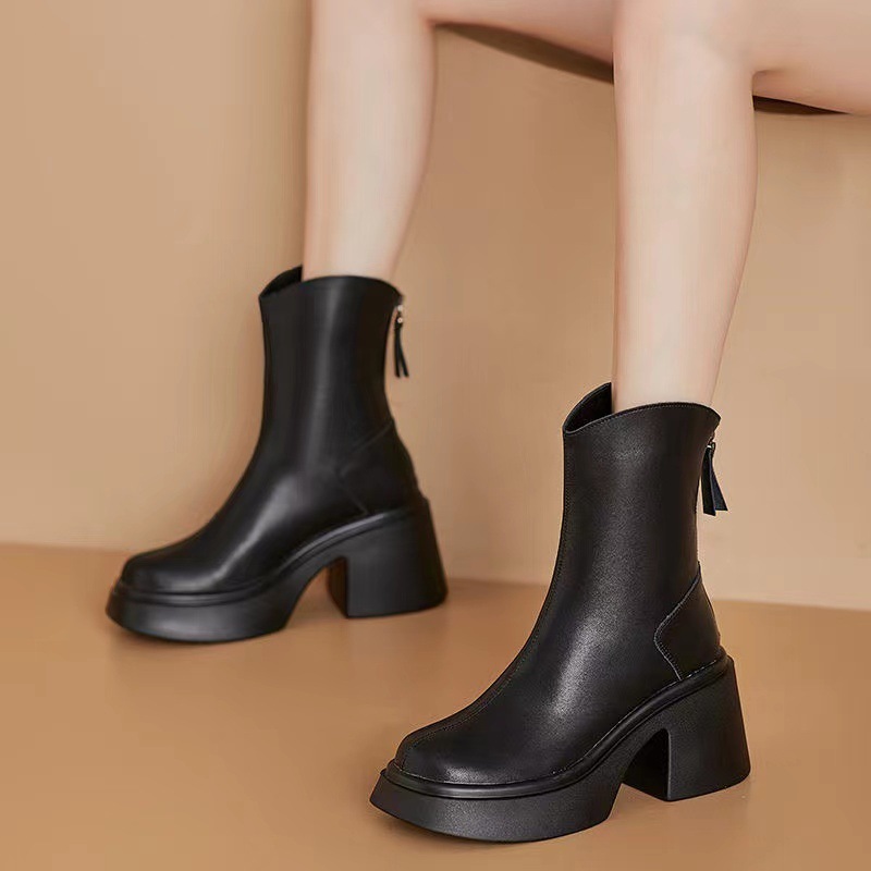 秋冬新款时尚简约增高韩版瘦瘦靴女百搭英伦风拉链马丁靴女