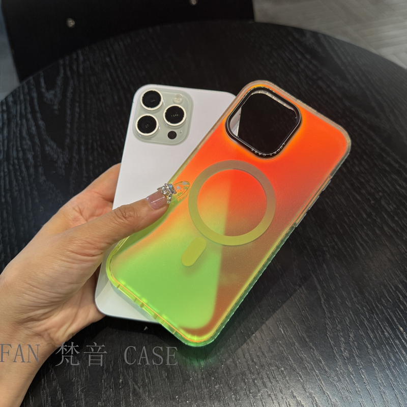 紫蓝炫彩镭射渐变适用苹果16磁吸手机壳iphone16promax防滑边框壳