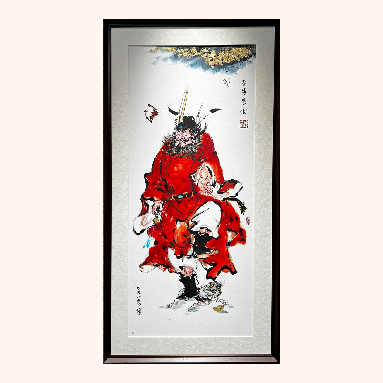 【手工全岩彩画】《平步青云》朱砂钟馗画办公室/客厅/书房挂画 壁画