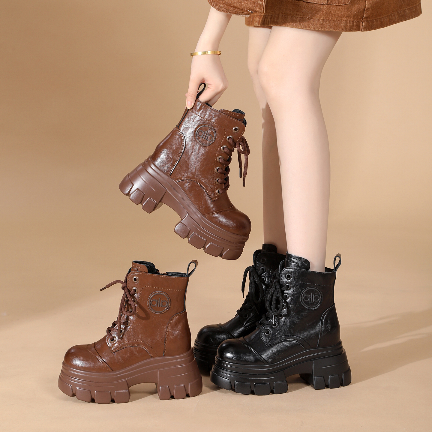 2025爆款秋冬10厘米增高羊毛靴女防滑英伦风小个子马丁靴厚底百搭