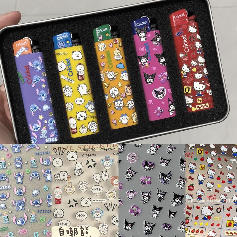 草蜢爆款DIY打火机贴纸清新春日浮雕立体自嘲熊kitty史迪仔diy贴