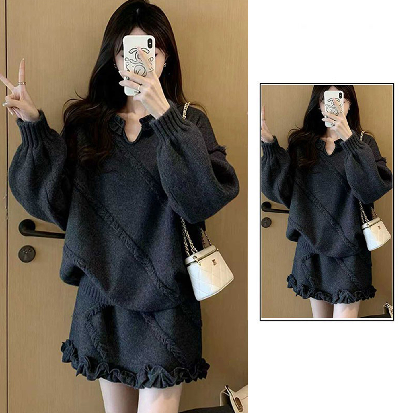 2026年慵懒风毛衣套装女深冬穿搭针织上衣半身裙两件套休闲套装