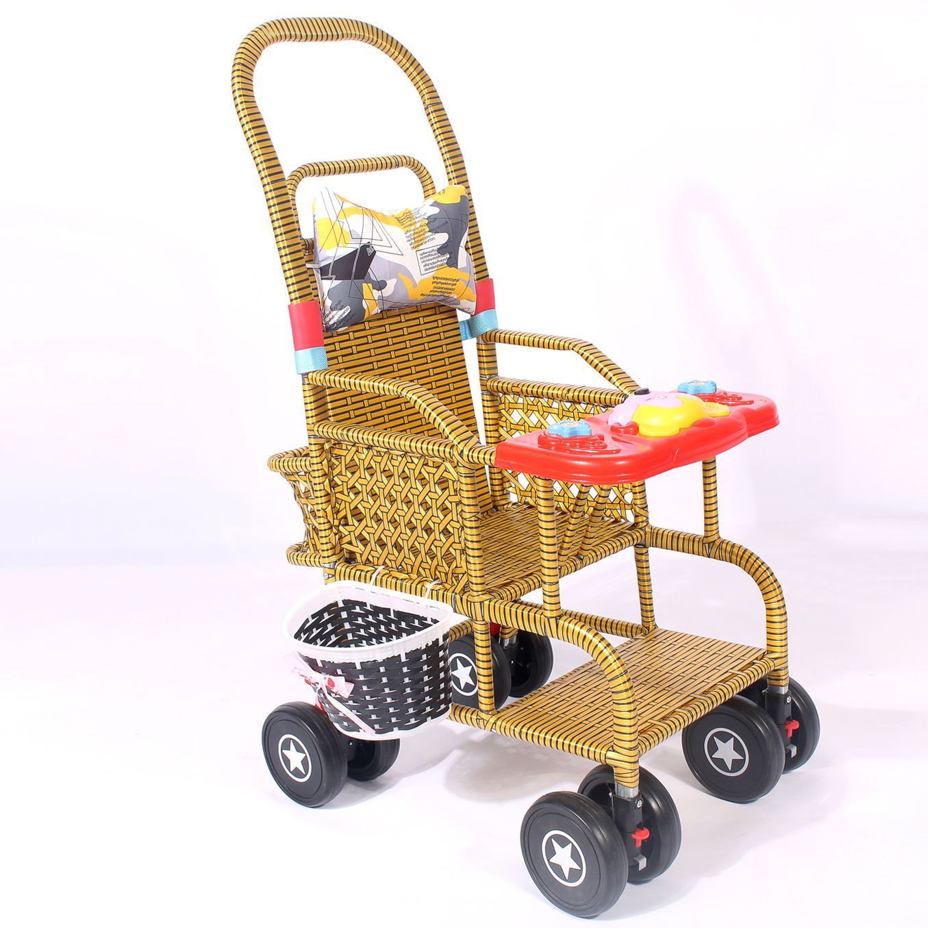 藤编推车夏季婴儿推车藤椅小推车仿藤编轻便竹藤宝宝可坐可躺藤条