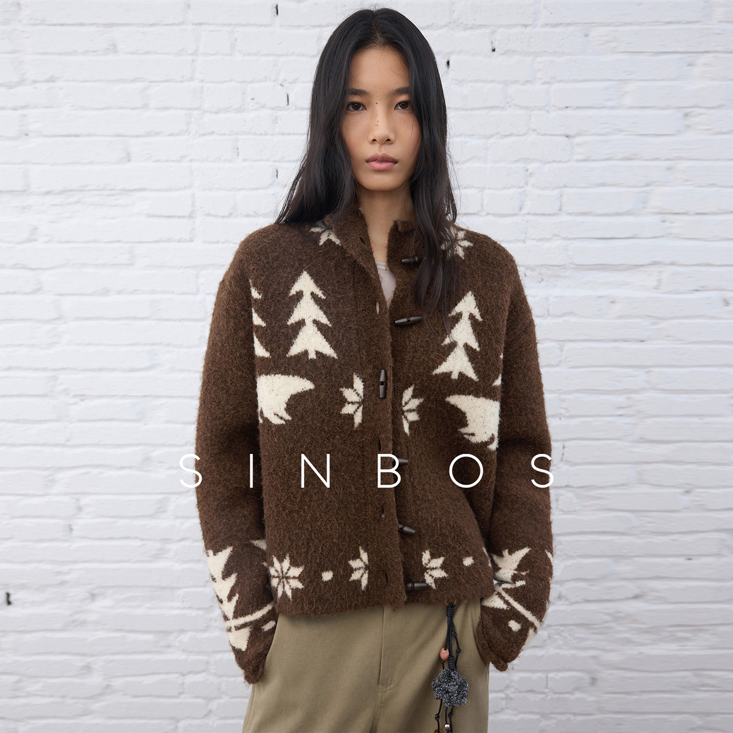 SINBOS暖冬密语费尔岛粗针加厚羊毛开衫毛衣女