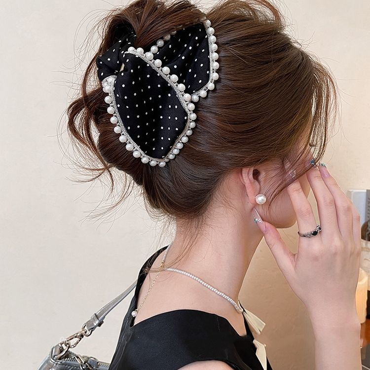 珍珠波点头发抓夹女高级感2025新款后脑勺盘发夹子鲨鱼发夹头饰