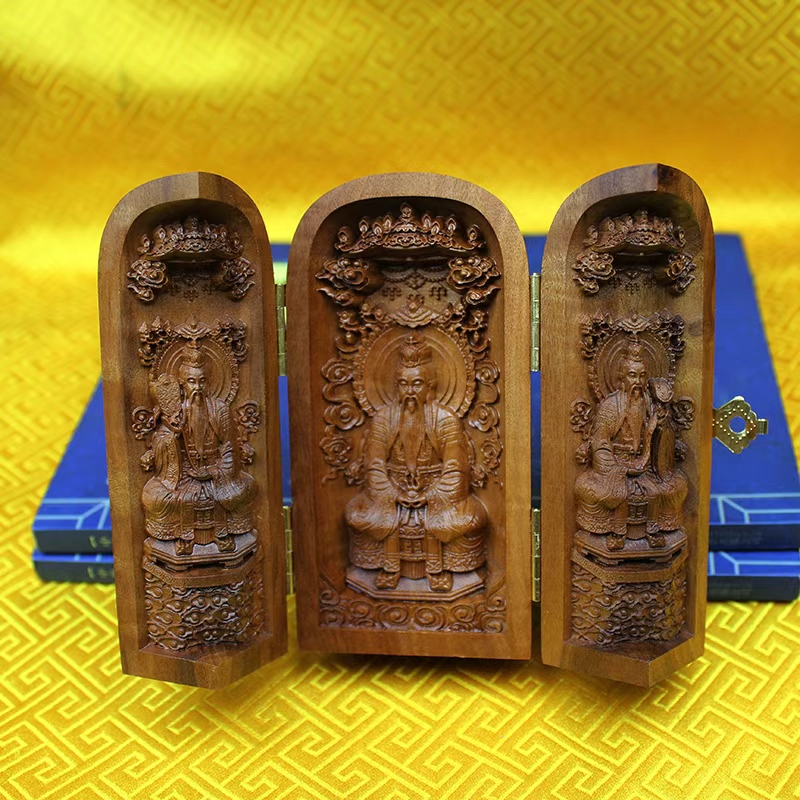 枣木三清像摆件太上老君元始天尊黄杨木木雕神像天尊灵宝纯手工