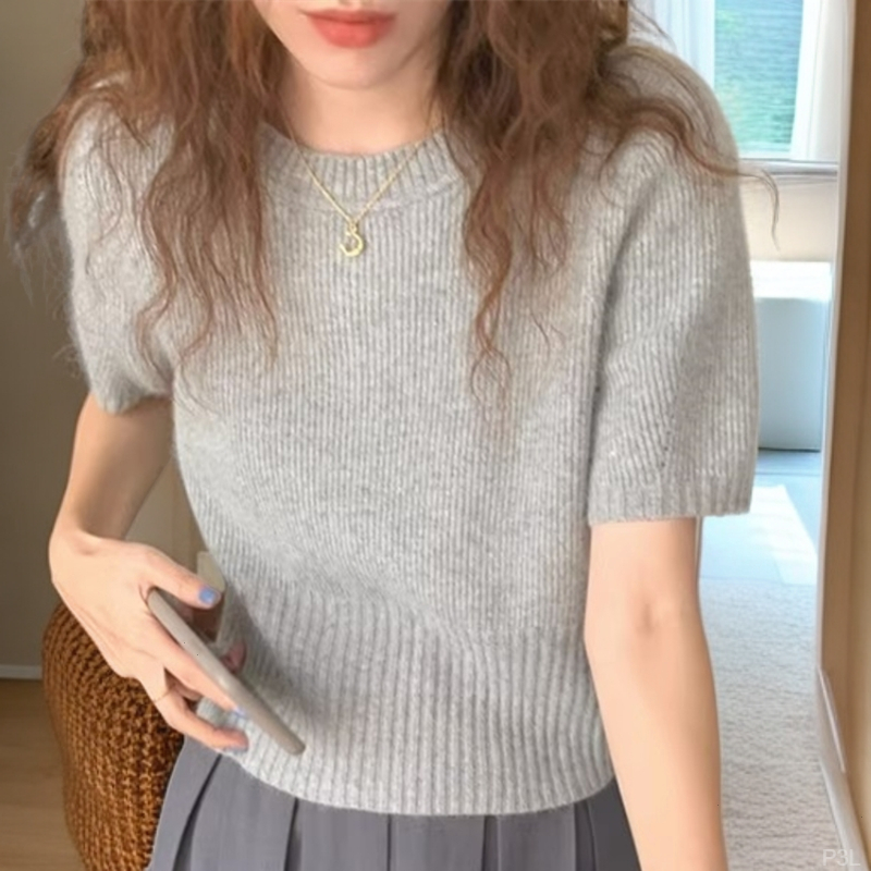 2025夏季韩系chic复古小众高级感洋气简约百搭短款针织T恤上衣女